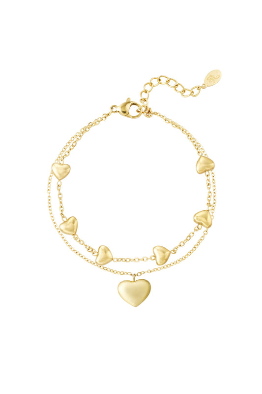 zweigliedriges Armband mit Herzen gold - mint